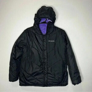 Columbia Reversible Puffer Fleece Jacket Girls XL (18/20) Black Purple Hooded